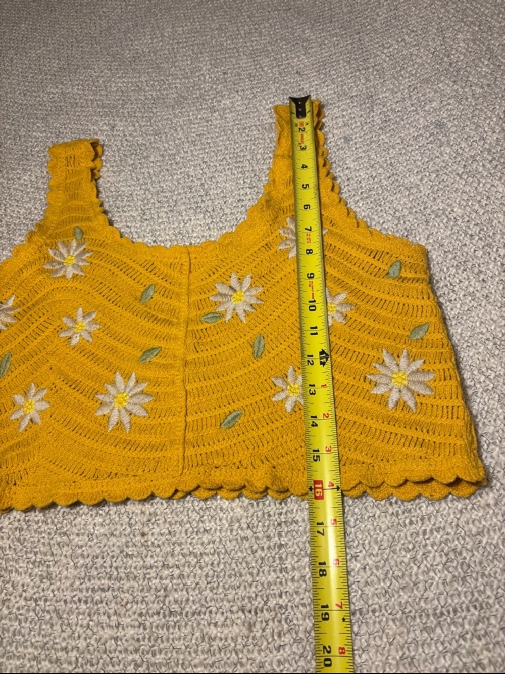 Crochet Embroidered Daisy Crop Tank Top Yellow Festival - Picture 5 of 13